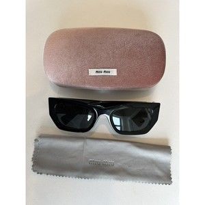 Miu Miu Rectangle Sunglasses In Black With Gold Side Detail ZERO scratches